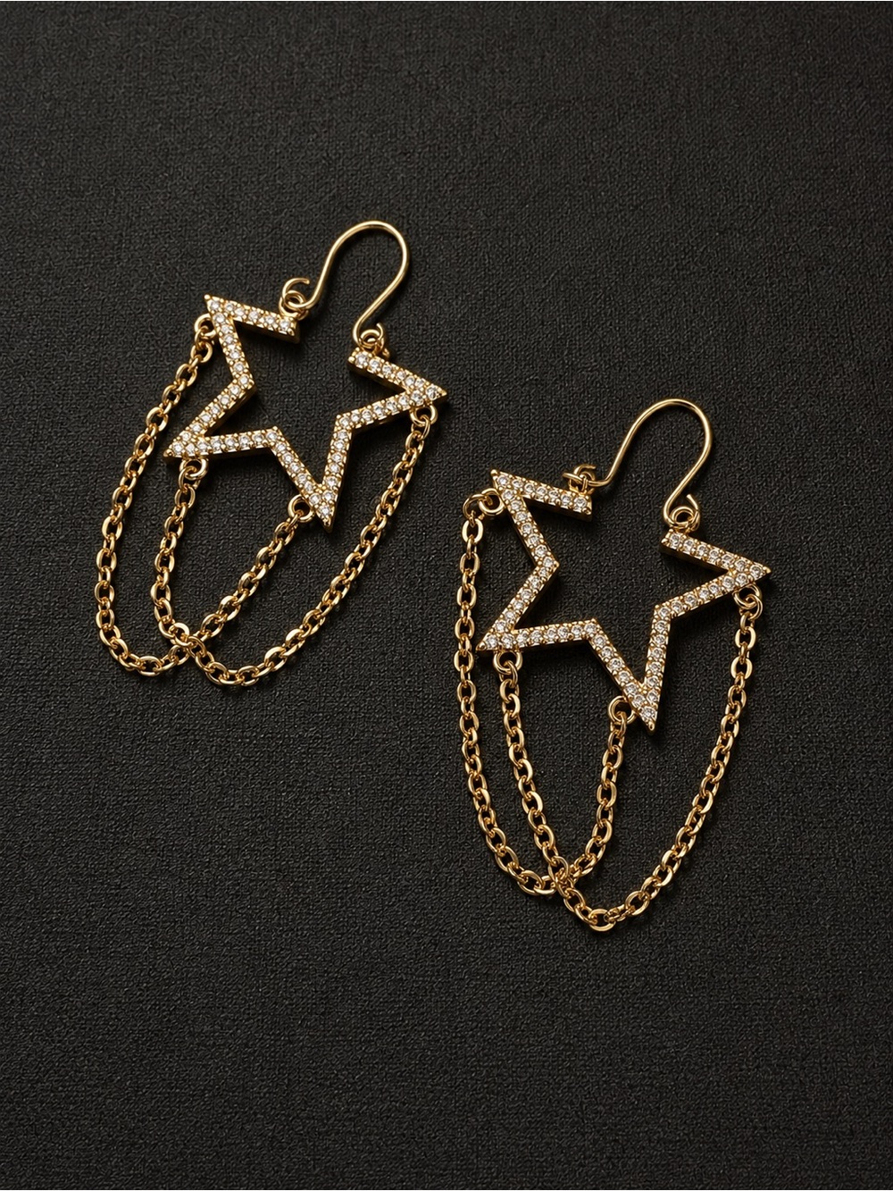 Urban Outfitters Gold Star Dangle Earrings with Clear Stones